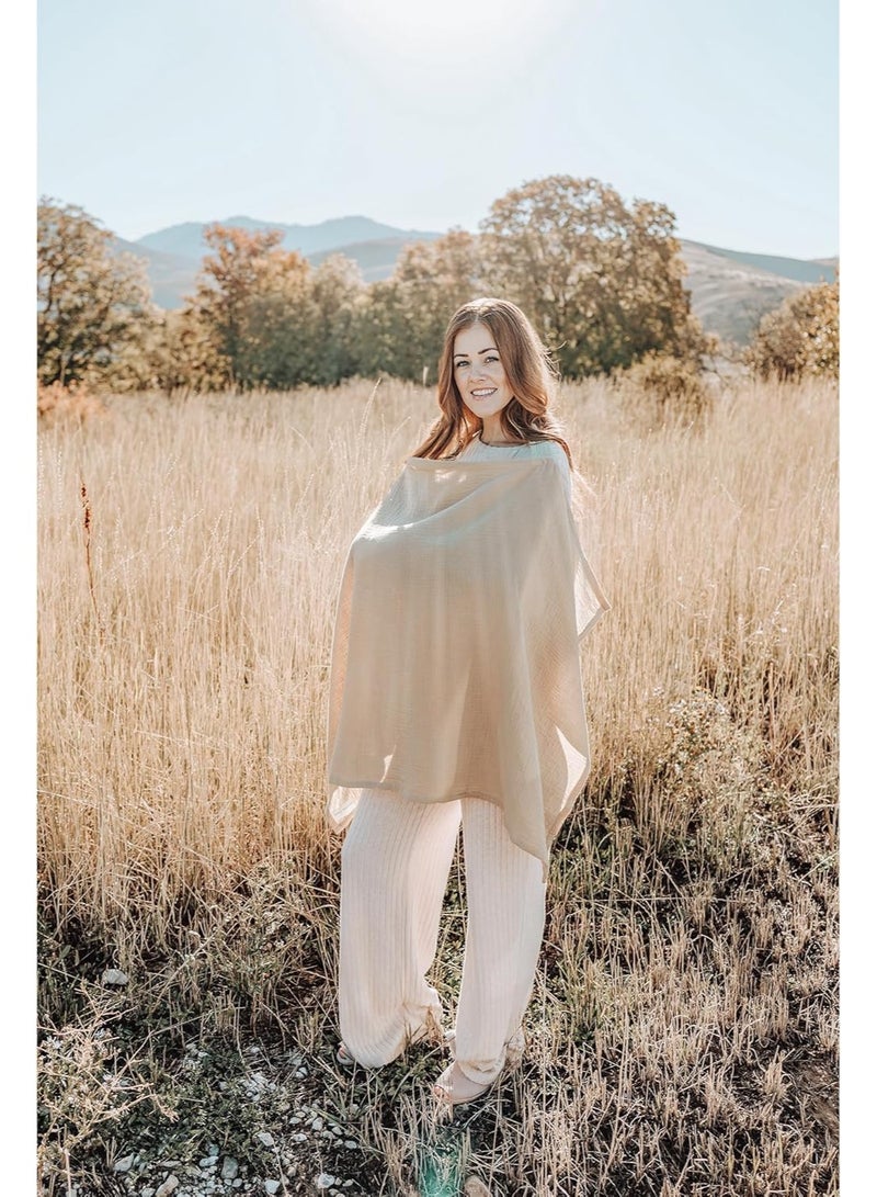 MIRFA Muslin Breathable Nursing Cover for Breastfeeding With Arch Neckline (Beige) - Image 5